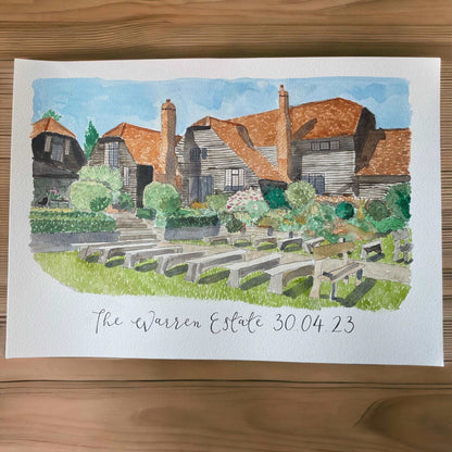 Custom Watercolour church or wedding venue painting A3 / 1 Line up to 25 characters And Hope Designs Commission