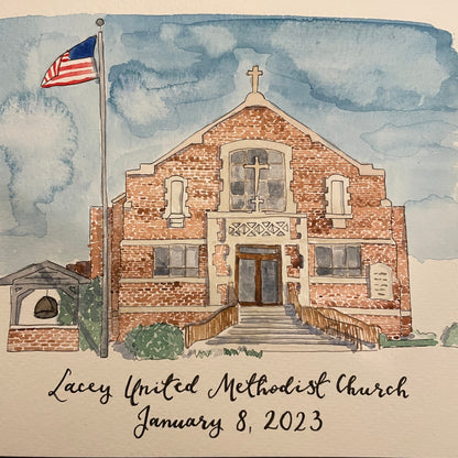 Custom Watercolour church or wedding venue painting And Hope Designs Commission