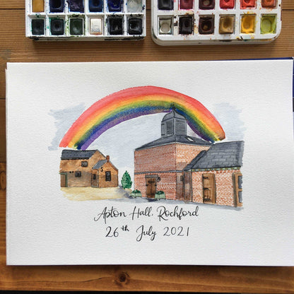 Custom Watercolour church or wedding venue painting And Hope Designs Commission