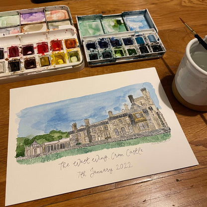 Custom Watercolour church or wedding venue painting And Hope Designs Commission