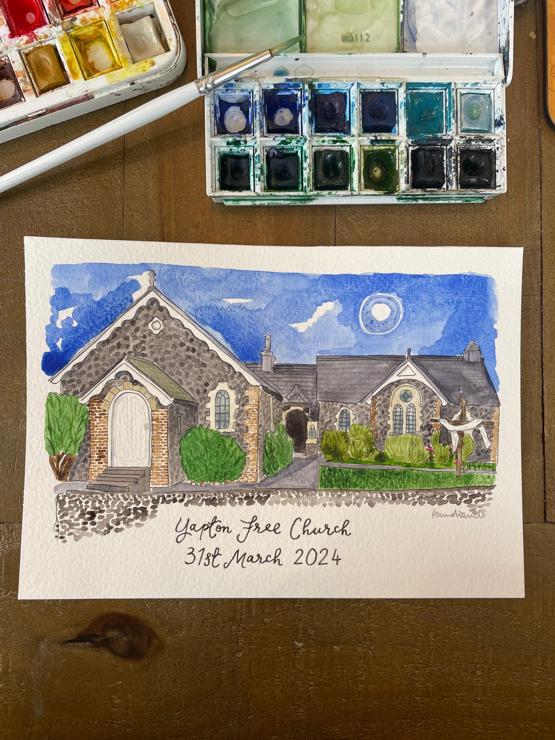 Custom Watercolour church or wedding venue painting And Hope Designs Commission