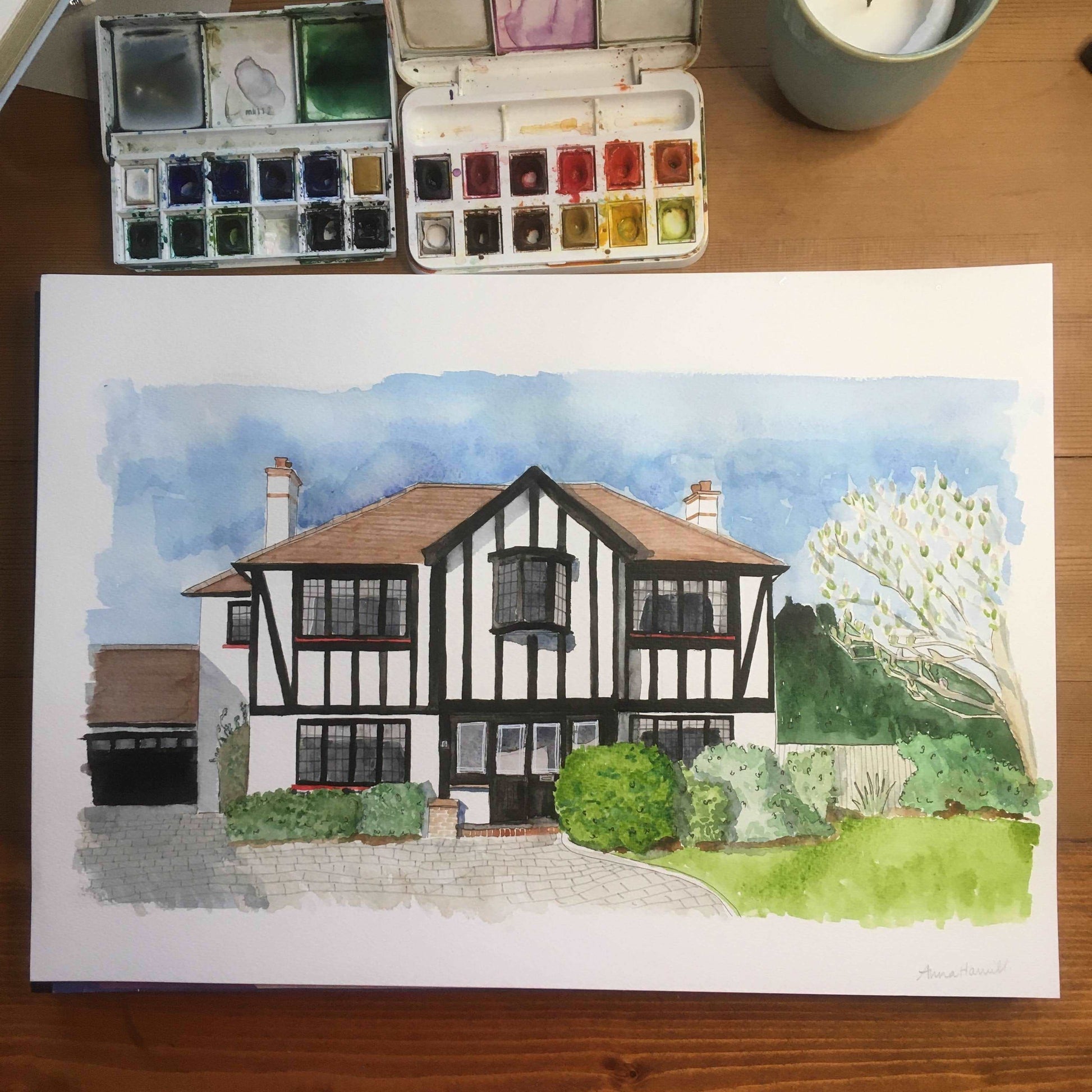 Custom Watercolour House Portrait A3 / No thanks And Hope Designs Commission