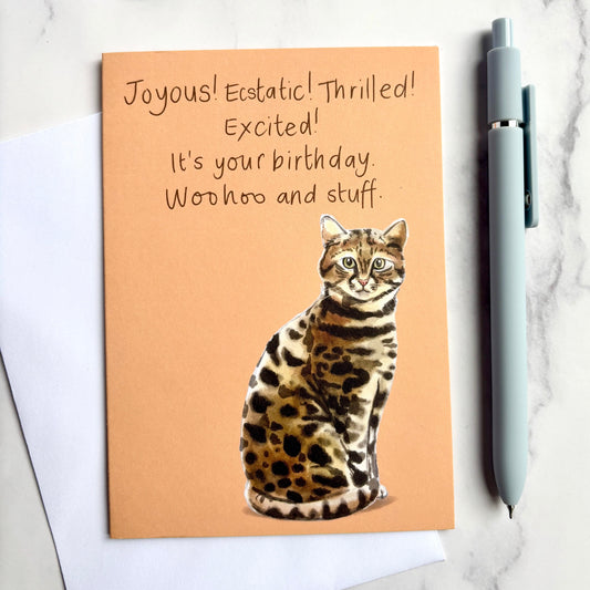 Excited (not) cat birthday card And Hope Designs Cards