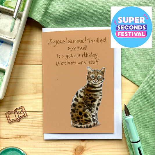 Excited (not) cat birthday card And Hope Designs Cards