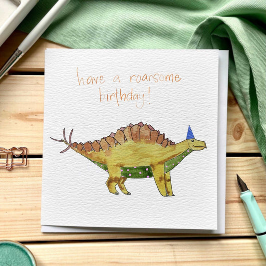 Funny pun stegosaurus dinosaur birthday card And Hope Designs Cards