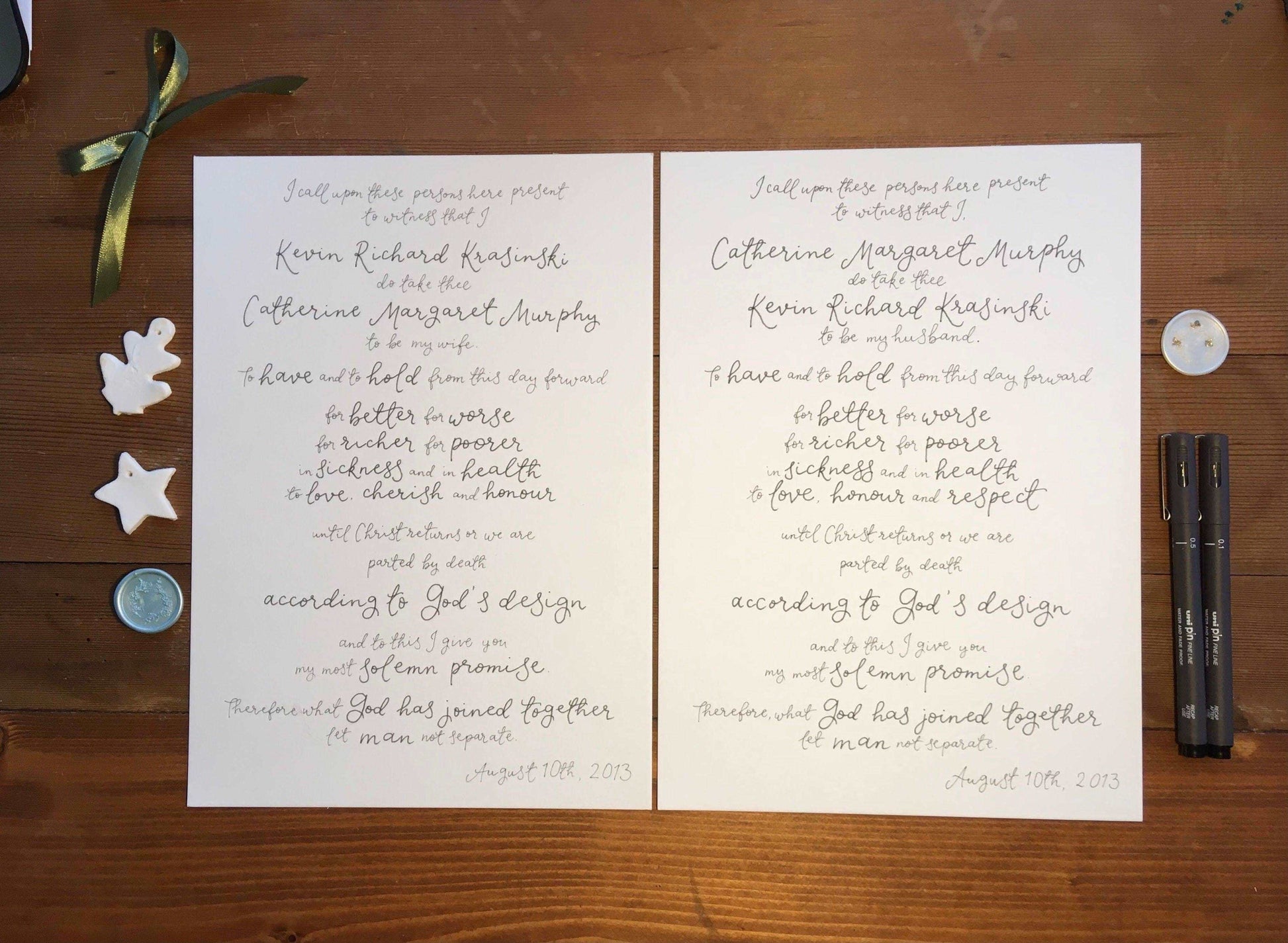 Hand lettered wedding vows And Hope Designs Originals