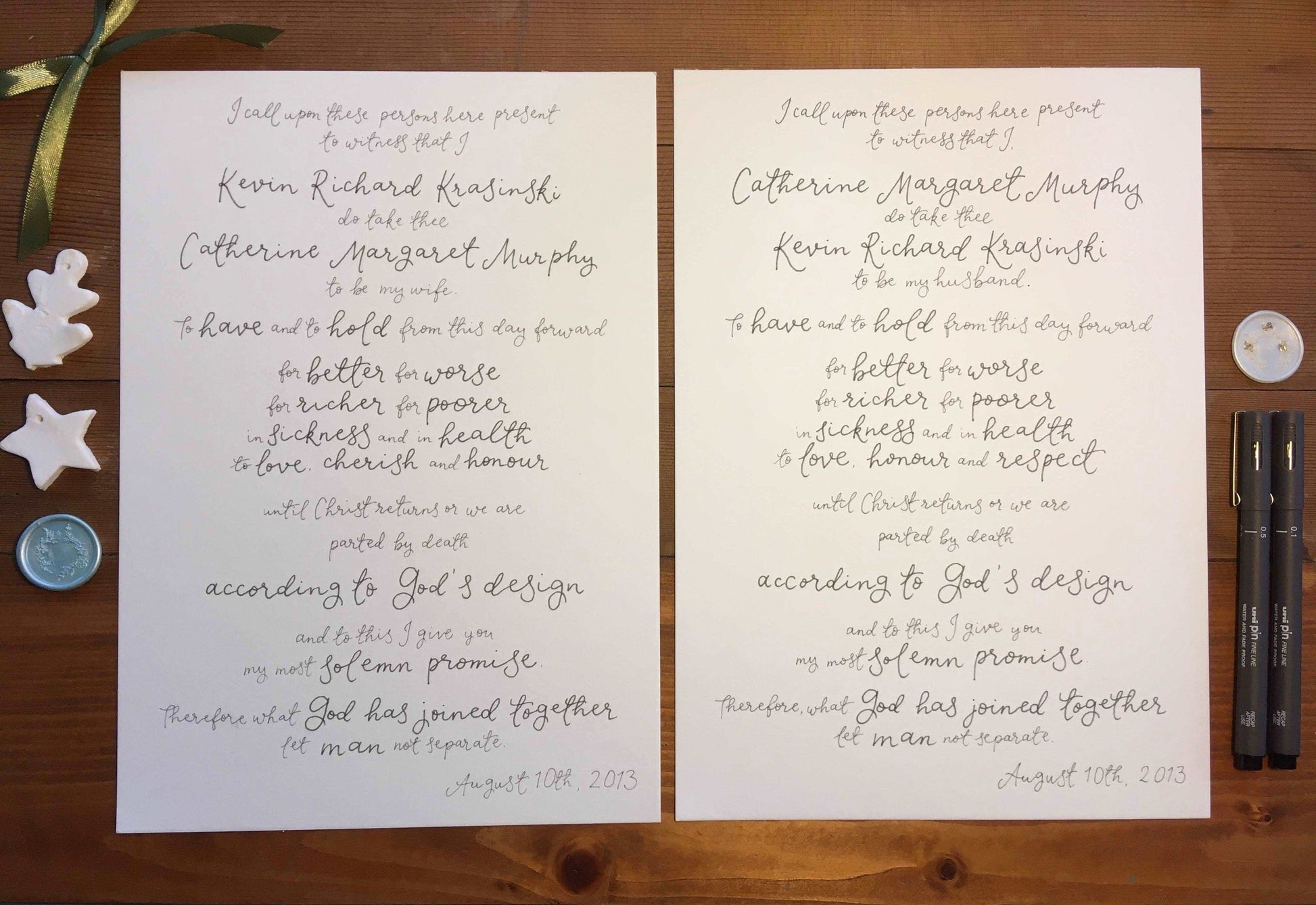 Hand lettered wedding vows And Hope Designs Originals