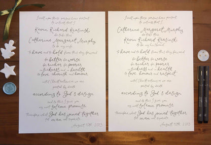 Hand lettered wedding vows And Hope Designs Originals