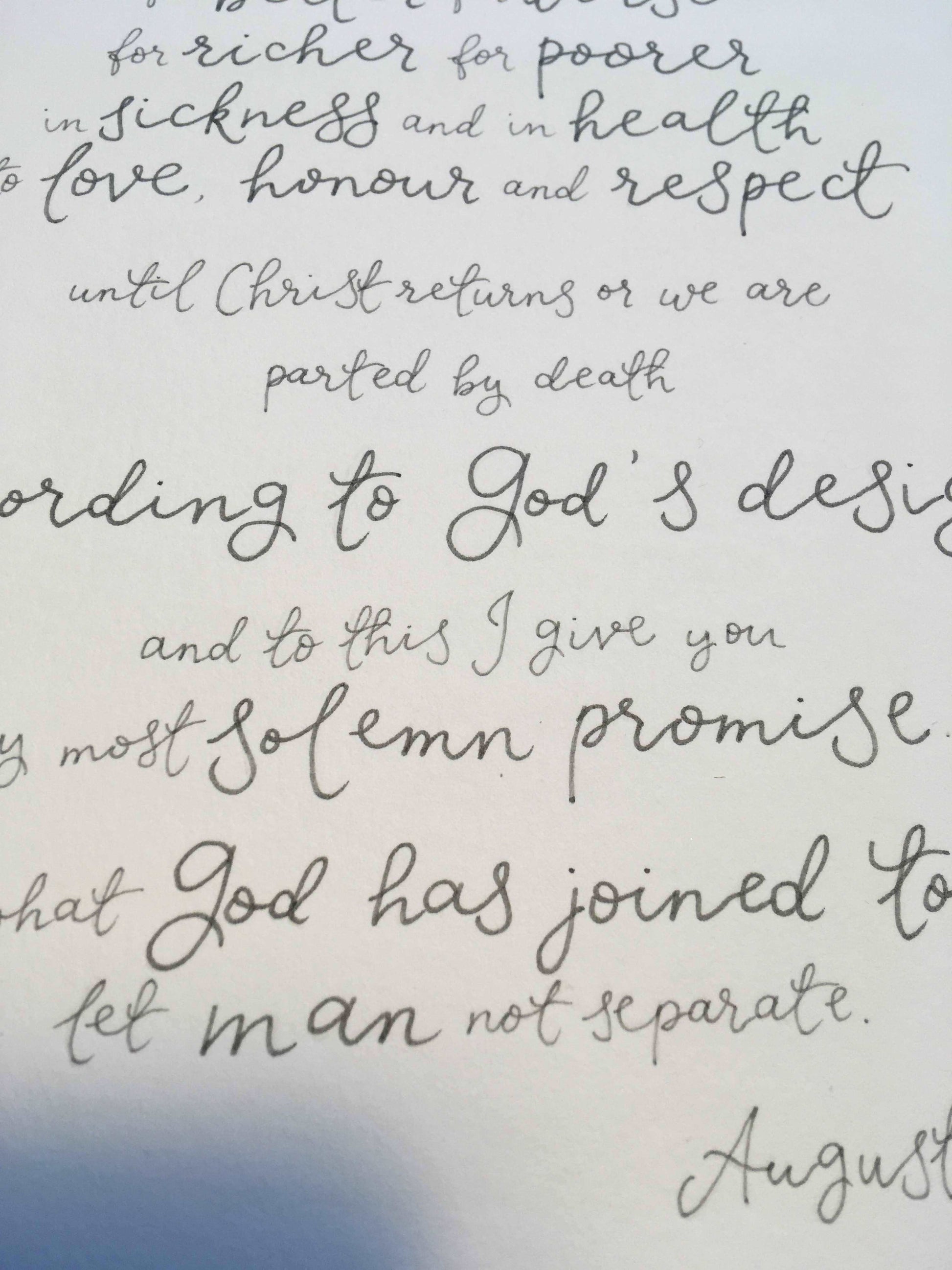 Hand lettered wedding vows And Hope Designs Originals