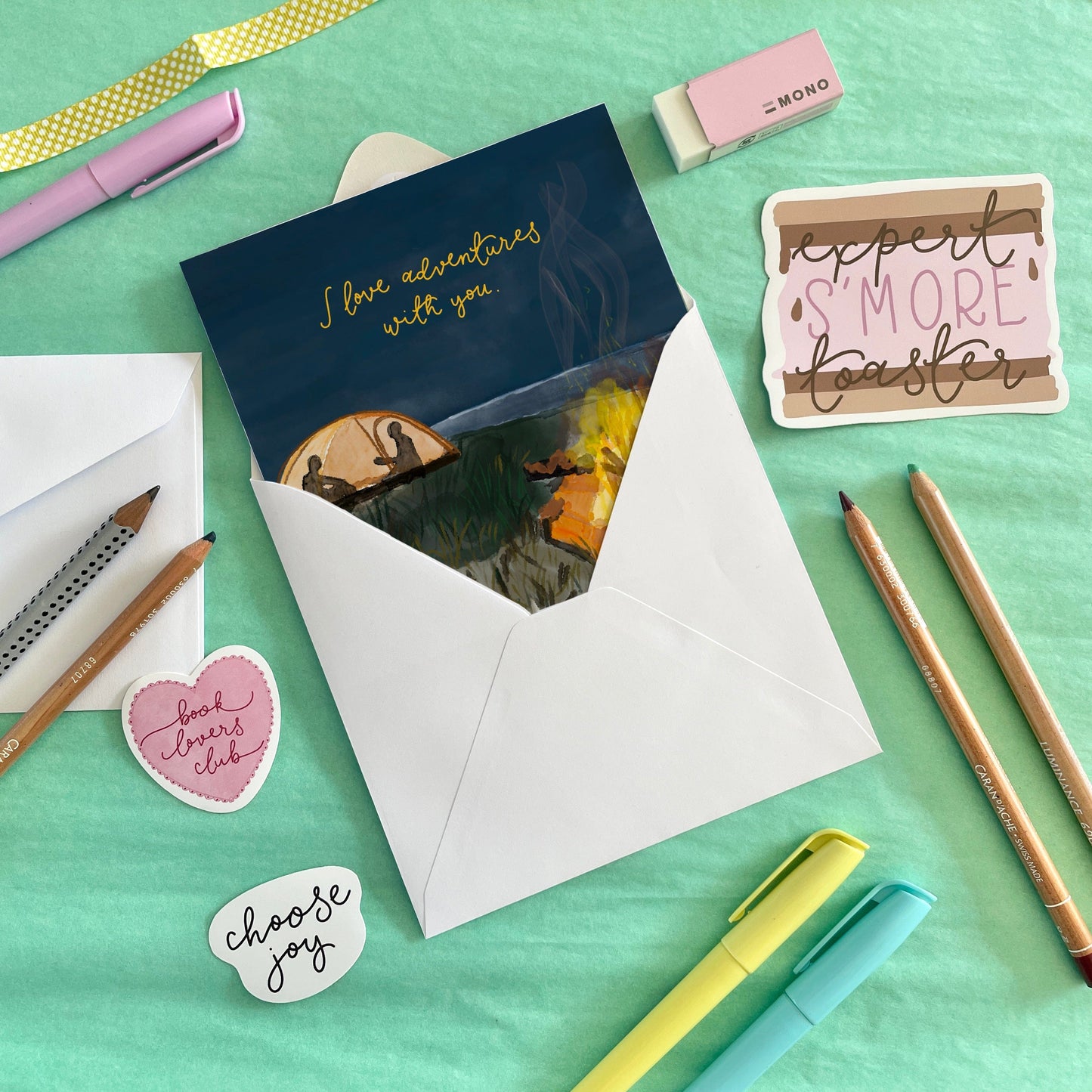 I love adventures with you campfire romantic card And Hope Designs Cards