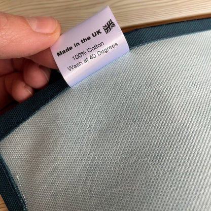 Identity in Christ hand-lettered tea towel - pink on blue And Hope Designs Kitchen Towels