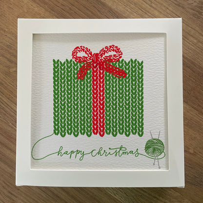Knitter’s Christmas Card: Green & Red Wrapped Present And Hope Designs