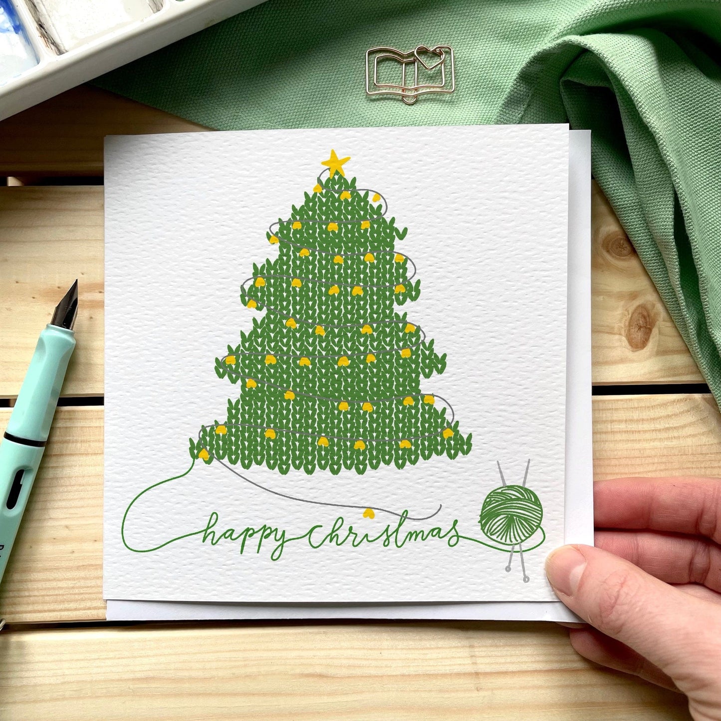Knitter’s Christmas card: knitted tree And Hope Designs Cards
