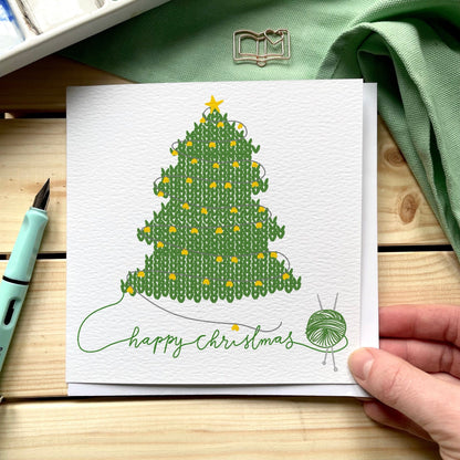 Knitter’s Christmas card: knitted tree And Hope Designs Cards