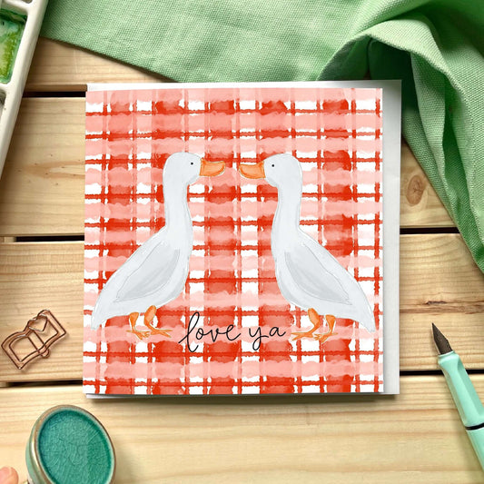 Love ya goose couple ginham greeting card And Hope Designs Cards