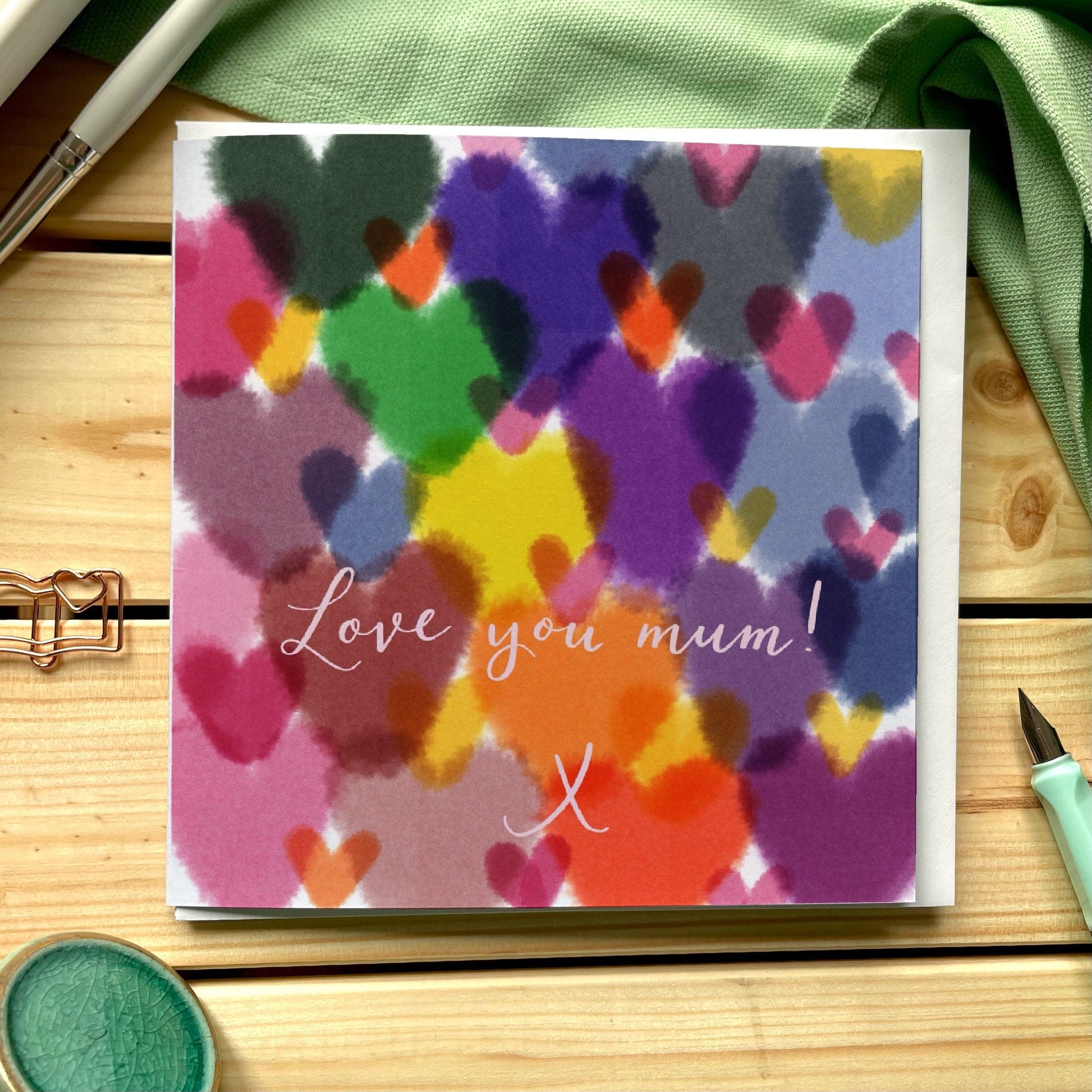 Love you mum watercolour hearts Mother’s Day card And Hope Designs Greeting & Note Cards