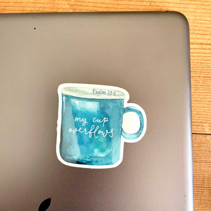 My Cup overflows - watercolour mug Christian sticker - vinyl And Hope Designs stickers