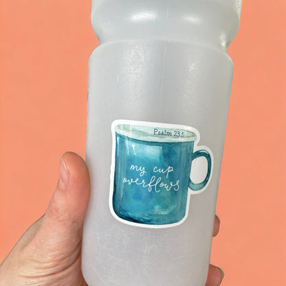 My Cup overflows - watercolour mug Christian sticker - vinyl And Hope Designs stickers