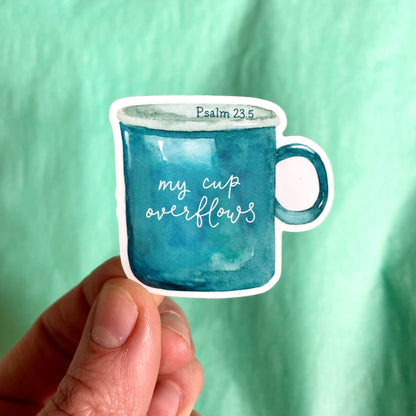 My Cup overflows - watercolour mug Christian sticker - vinyl And Hope Designs stickers