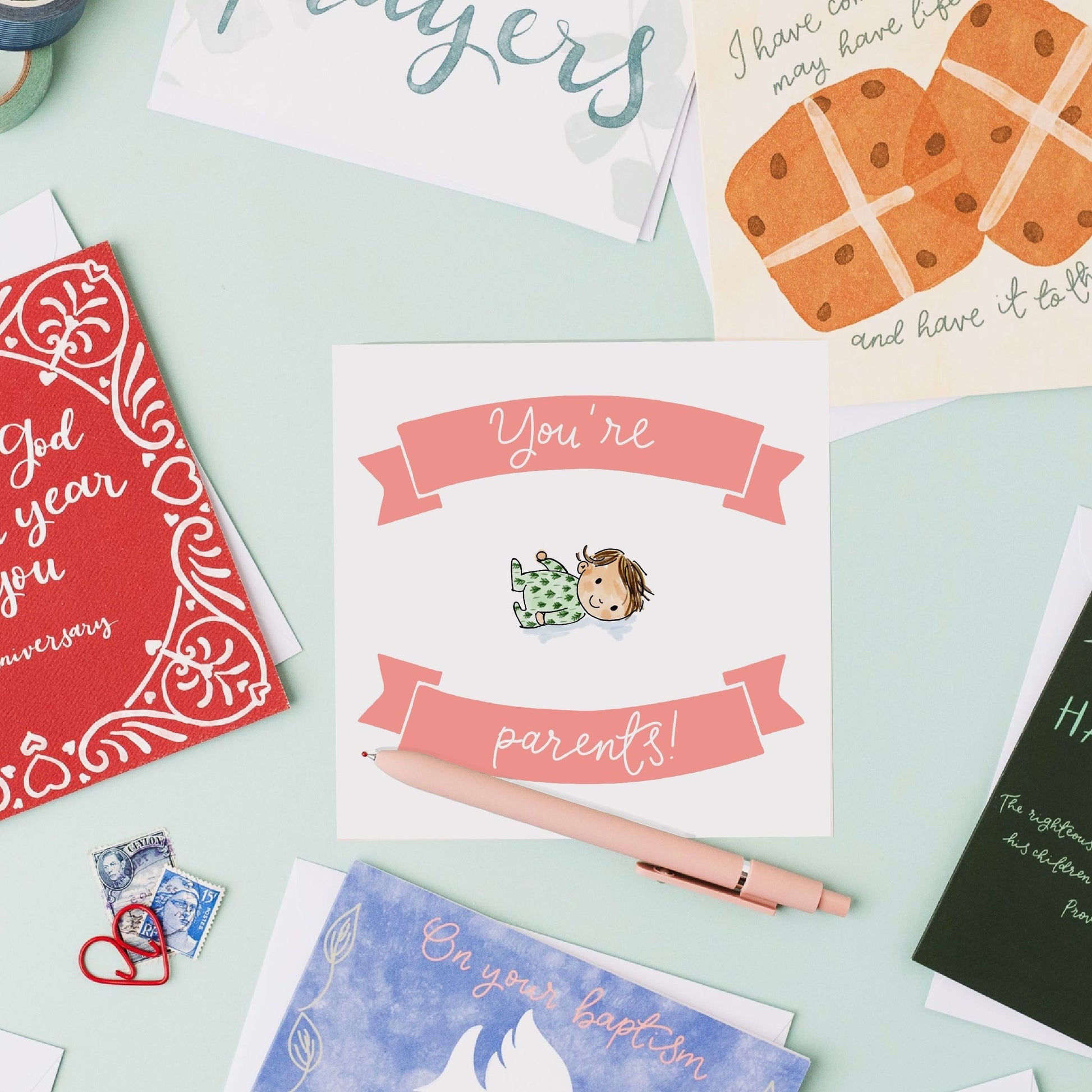 New Baby Card - You’re Parents (Pink) And Hope Designs
