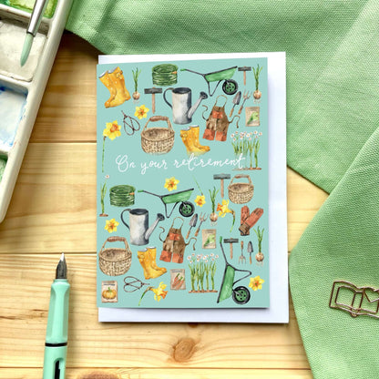On your retirement card, gardening theme And Hope Designs Cards