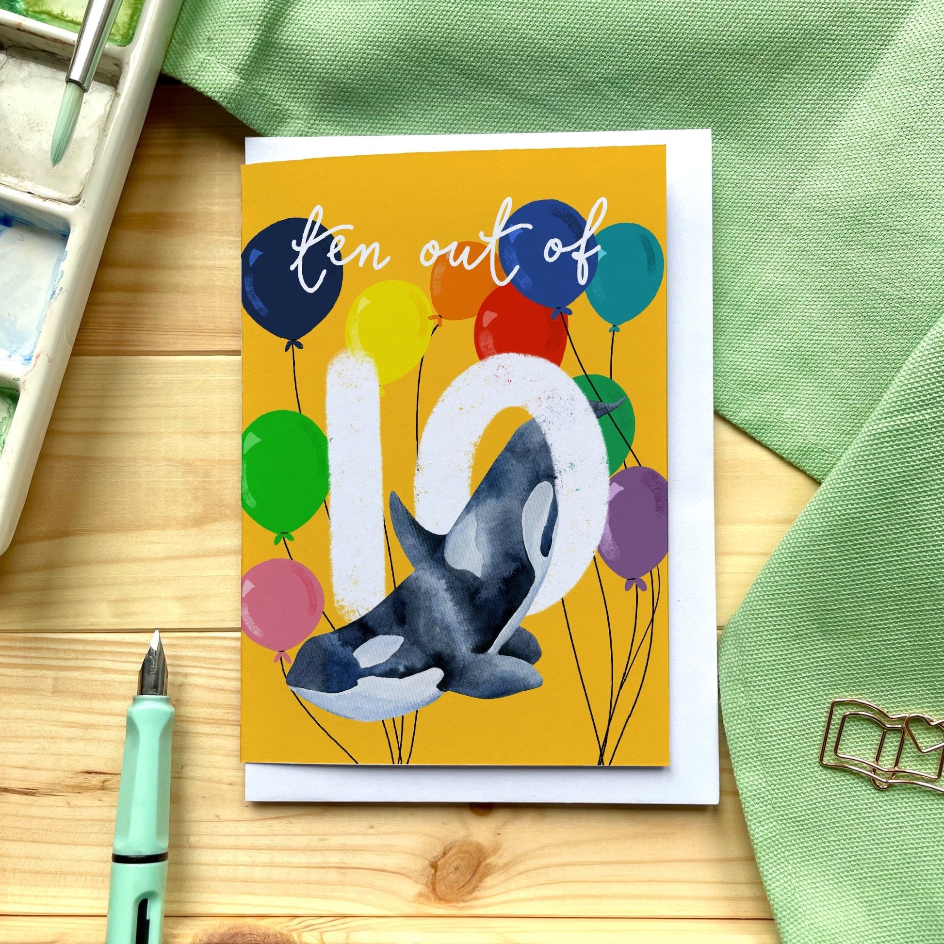 Orca Whale Tenth birthday Card - Bright “Ten out of 10” And Hope Designs Cards