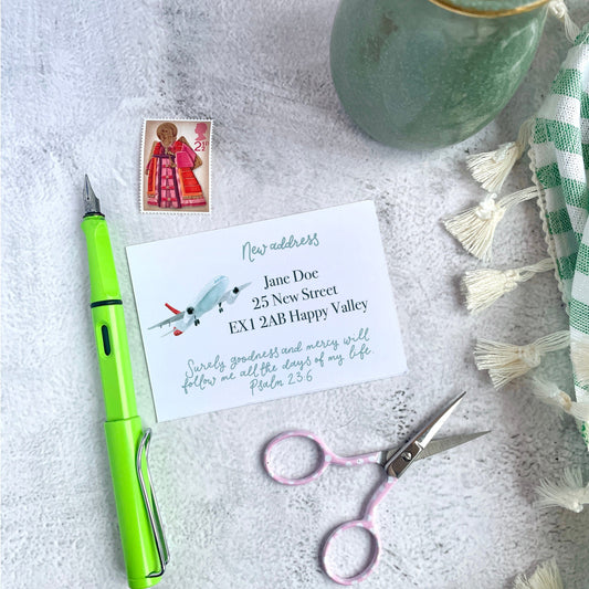 Personalised New Address Notecards With Scripture Plane / Pack of 25 And Hope Designs Greeting & Note Cards