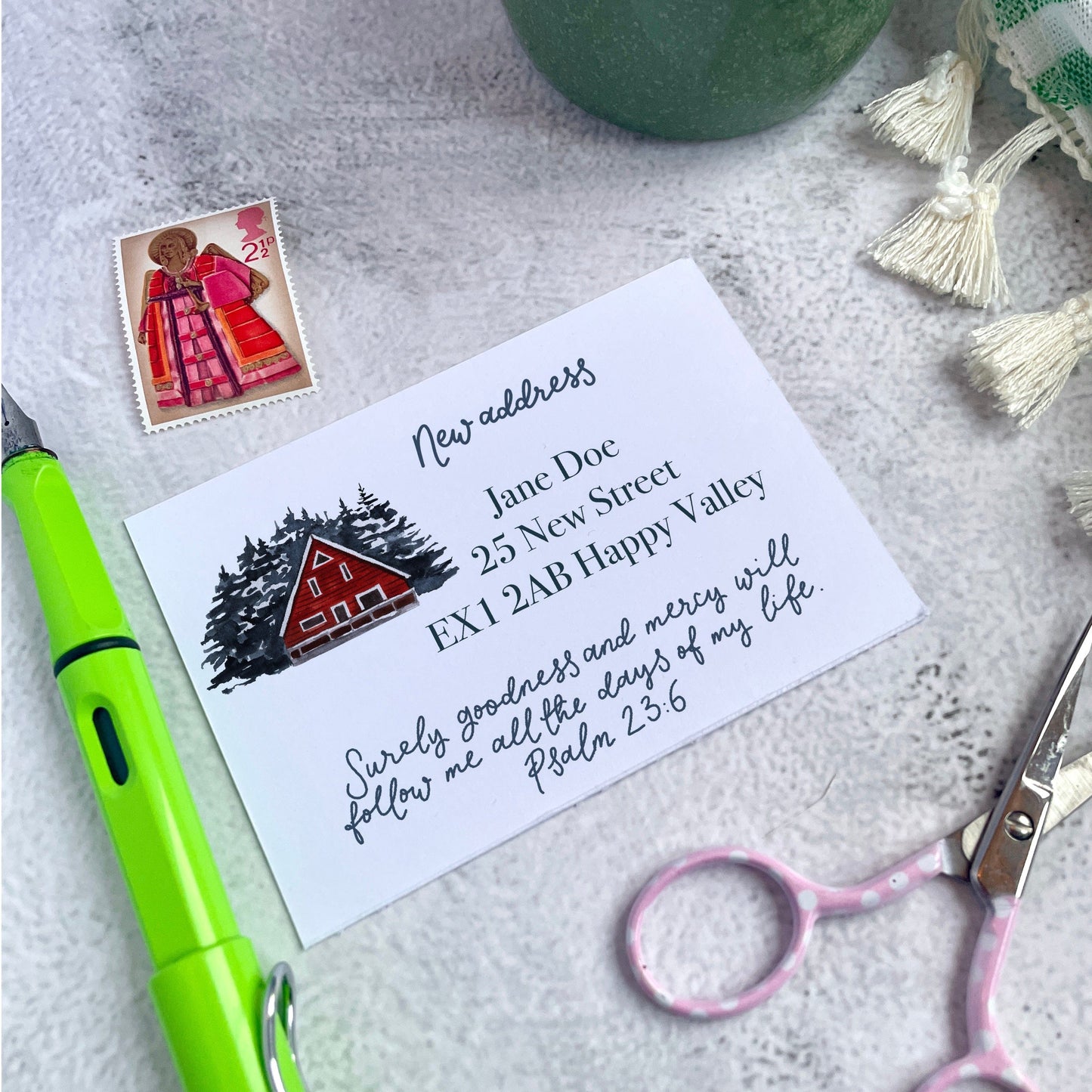 Personalised New Address Notecards With Scripture Red Wintery House / Pack of 25 And Hope Designs Greeting & Note Cards