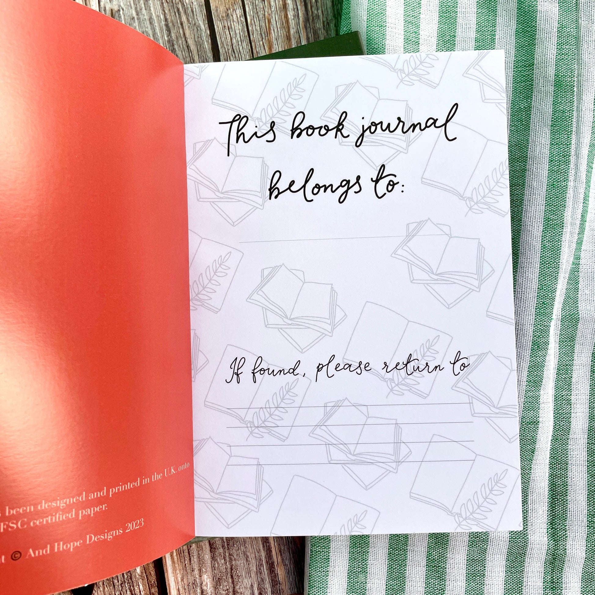 Reading journal, blush pink cover And Hope Designs Notebook