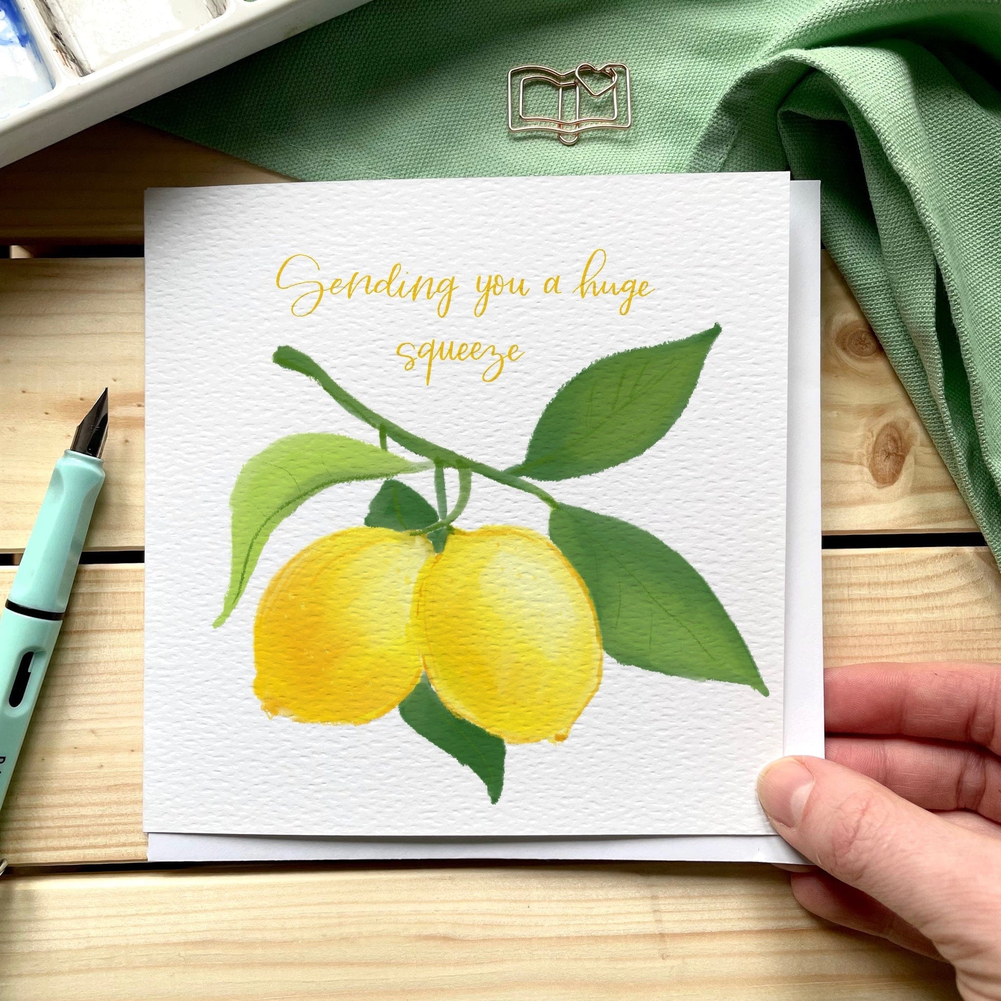 “Sending you a huge squeeze” lemon greeting card And Hope Designs Cards