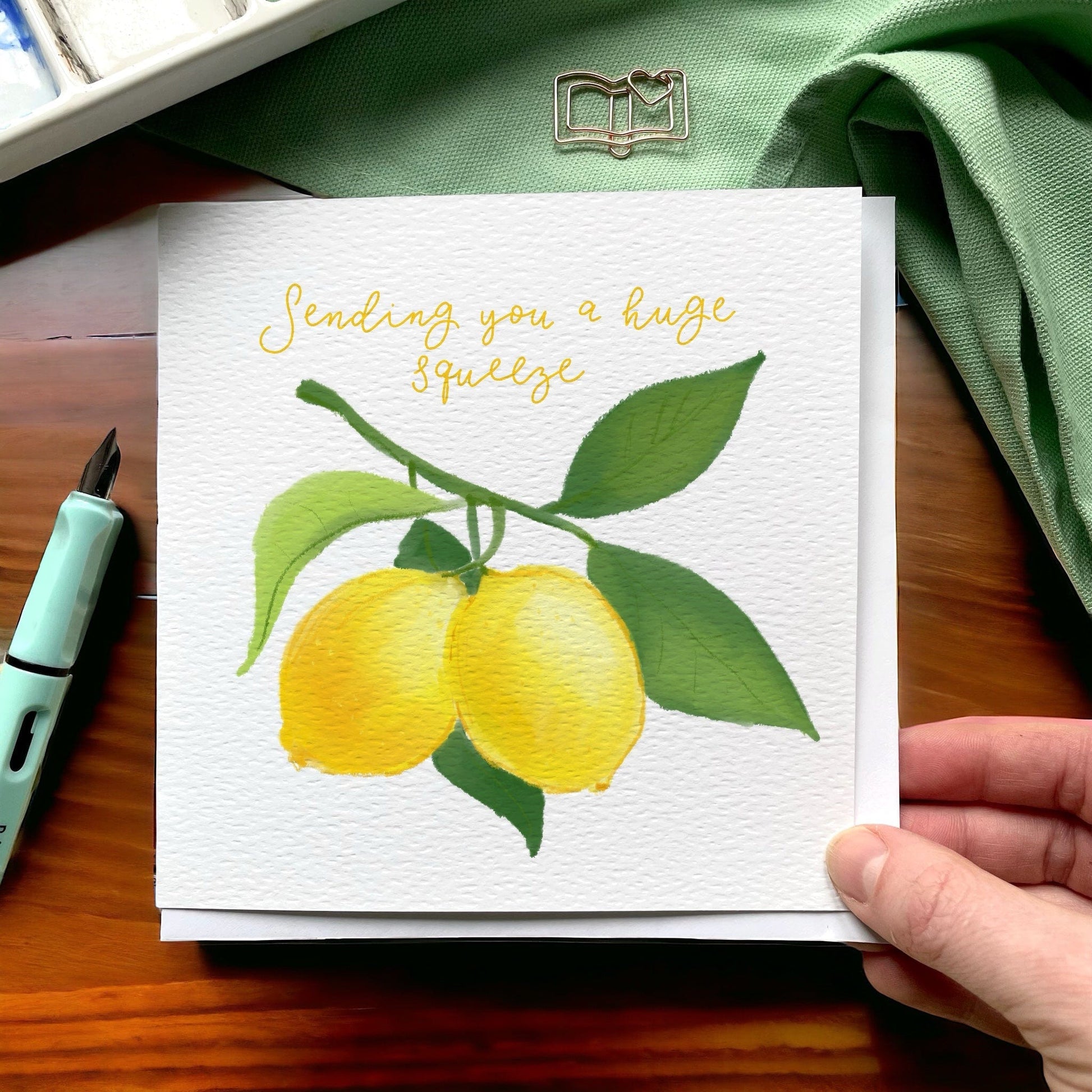 “Sending you a huge squeeze” lemon greeting card And Hope Designs Cards