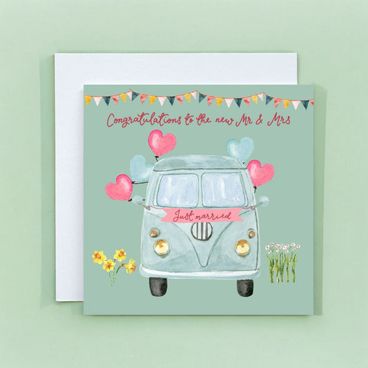 Wedding card - Congratulations to the new Mr & Mrs - camper van And Hope Designs Cards