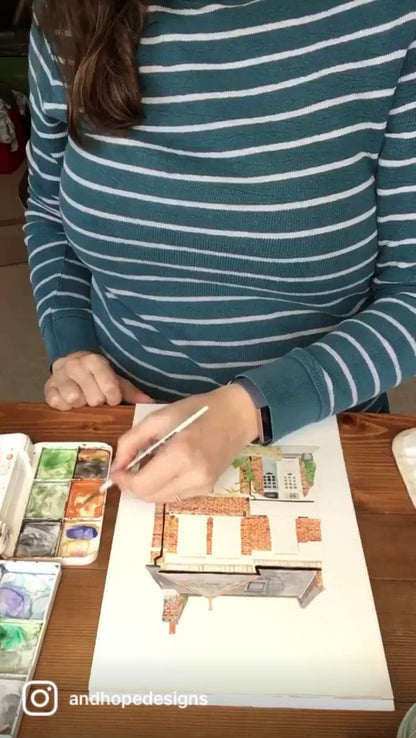 Work in progress and behind the scenes of Anna painting a watercolour house portrait in Belfast. Panning video of the completed commission.