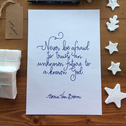 A4 Christian Print - Corrie Ten Boom quote - navy blue And Hope Designs Print