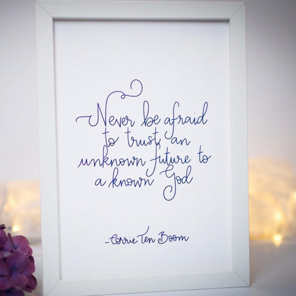 A4 Christian Print - Corrie Ten Boom quote - navy blue And Hope Designs Print