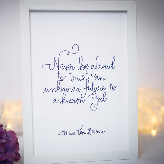 A4 Christian Print - Corrie Ten Boom quote - navy blue And Hope Designs Print
