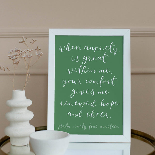 Christian Print - When anxiety is great within me - green – And Hope ...