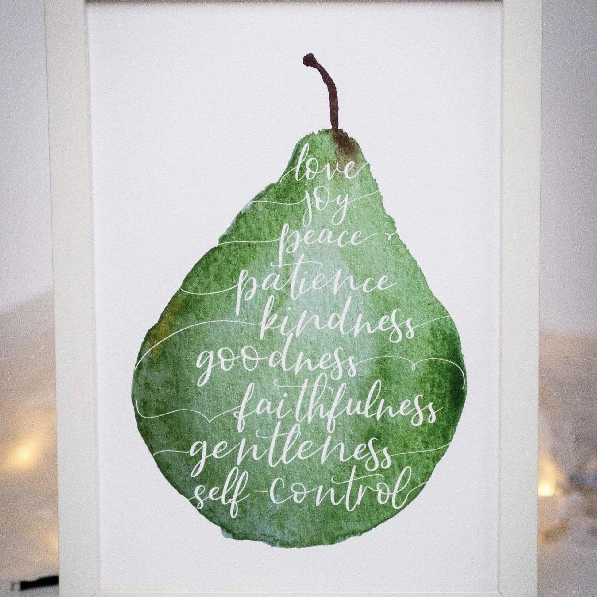 A4 print of Christian fruit of the spirit from the Bible verse Galatians 5:22-23