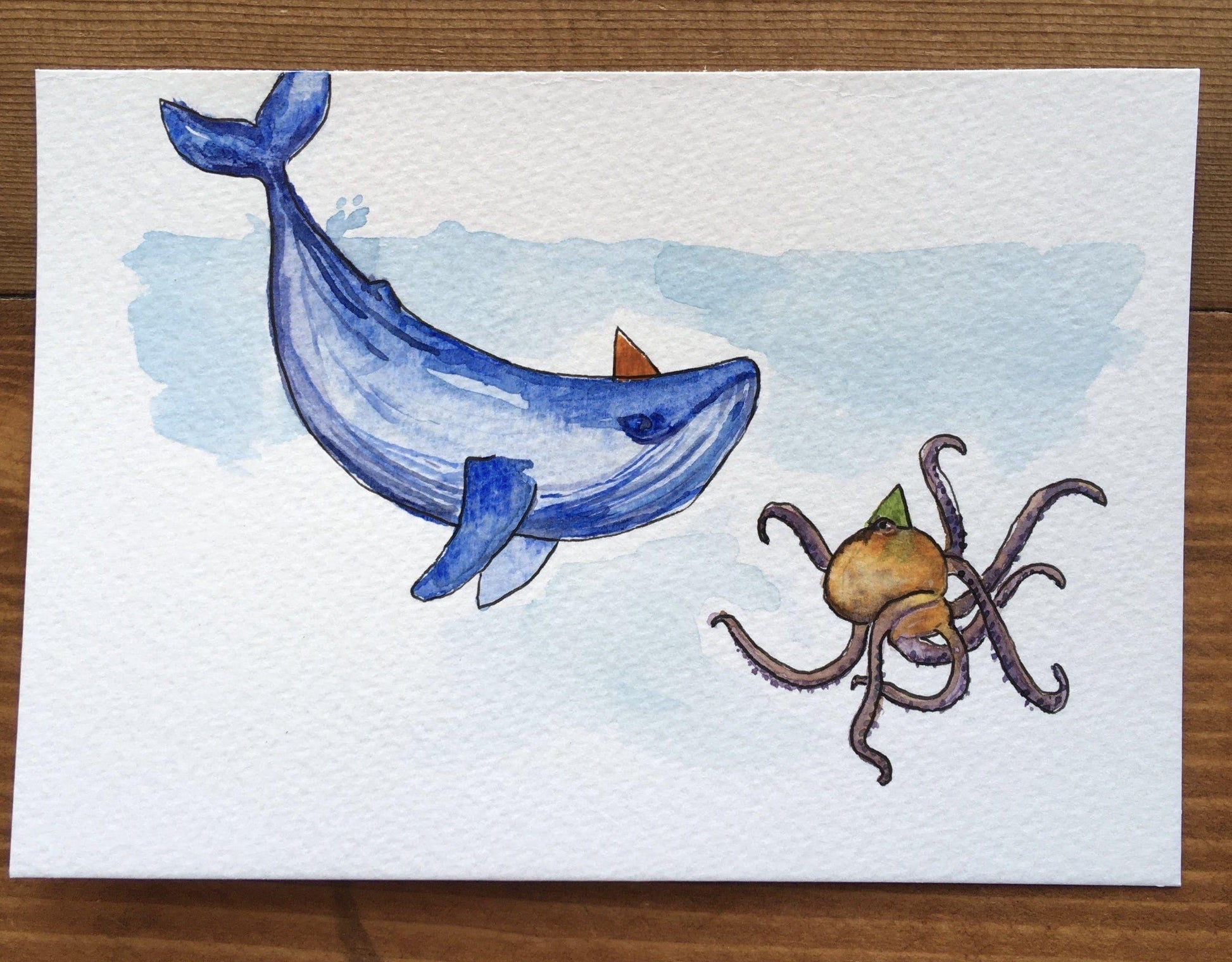 And Hope Designs Originals Whale & Octopus A6 Party Animals original paintings