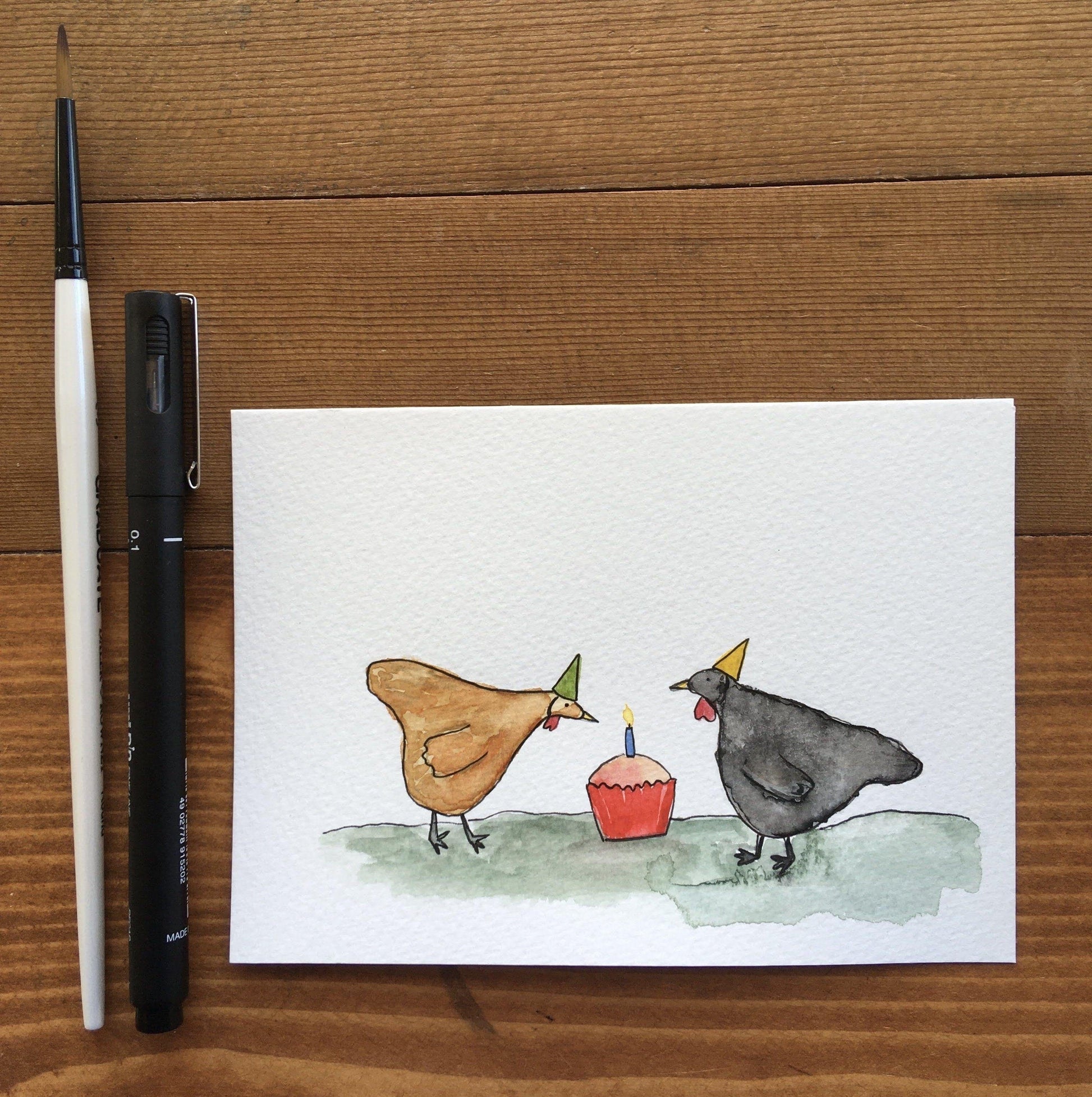 And Hope Designs Originals Hens A6 Party Animals original paintings
