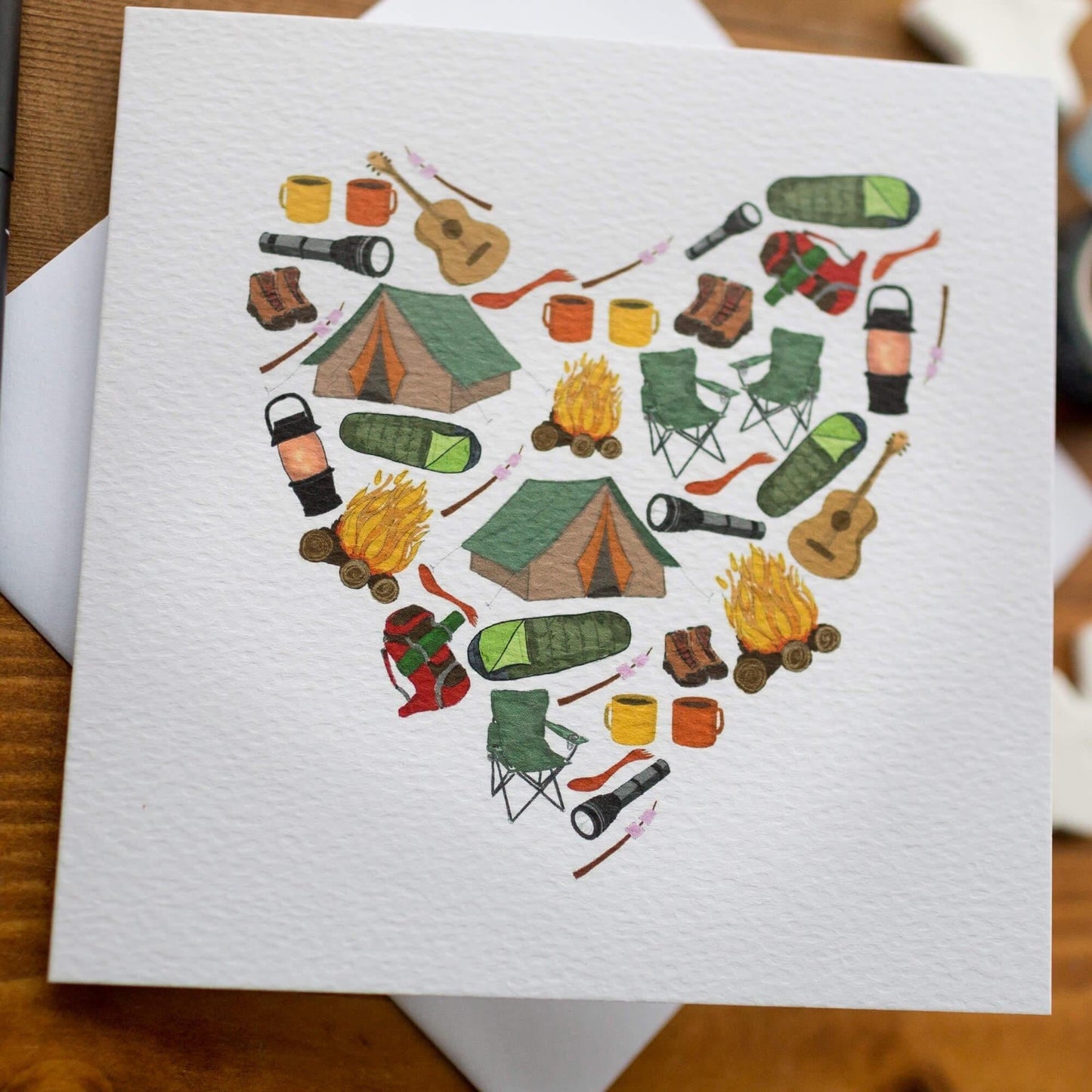 close up of camping heart greeting card