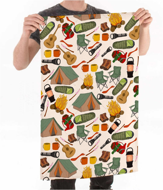 Camping illustrated tea towel Kitchen Towels And Hope Designs   