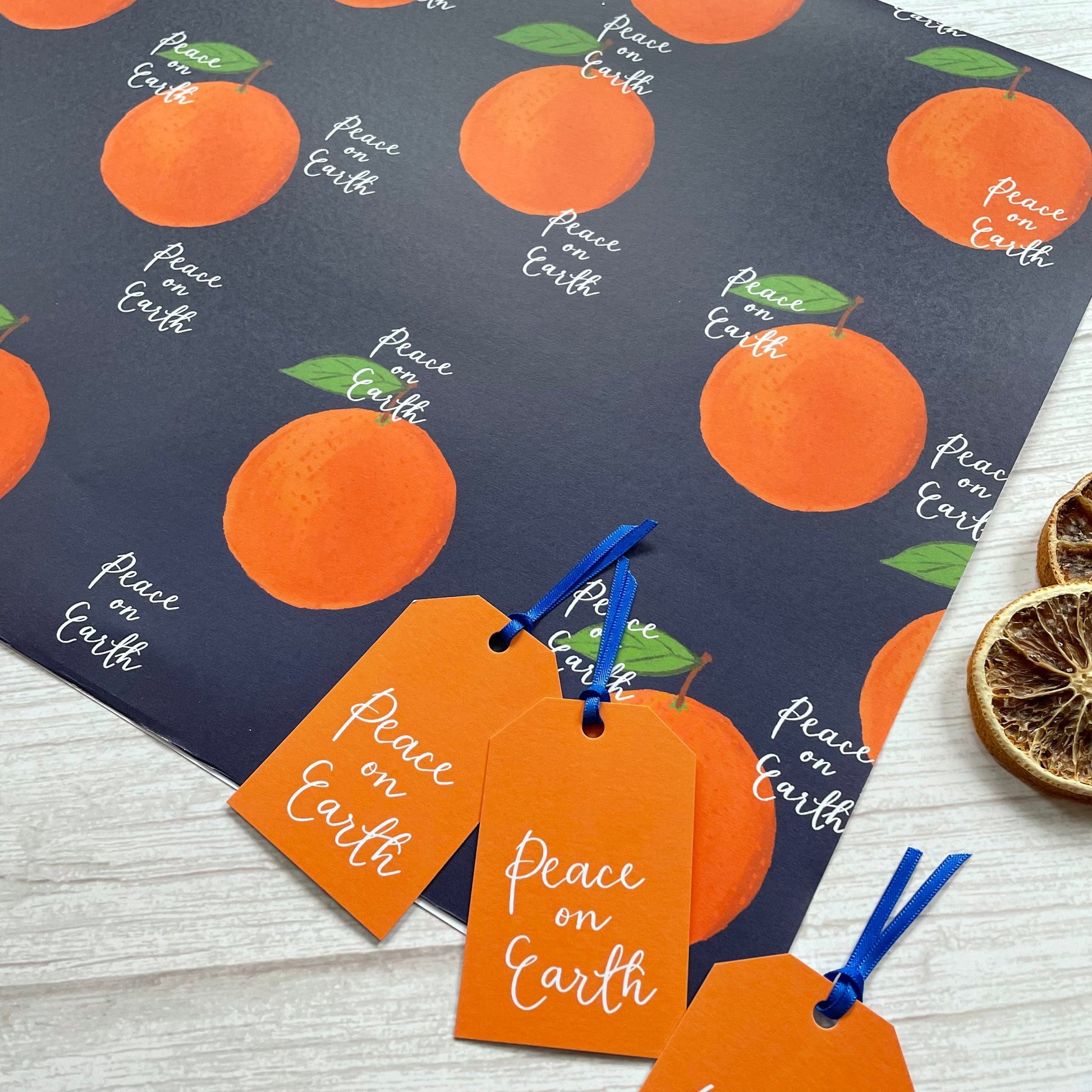 And Hope Designs Wrapping Paper Christian christmas wrapping paper - oranges & Peace on Earth