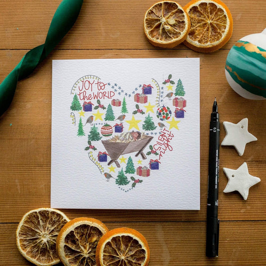 Christmas heart card with Jesus and the centre