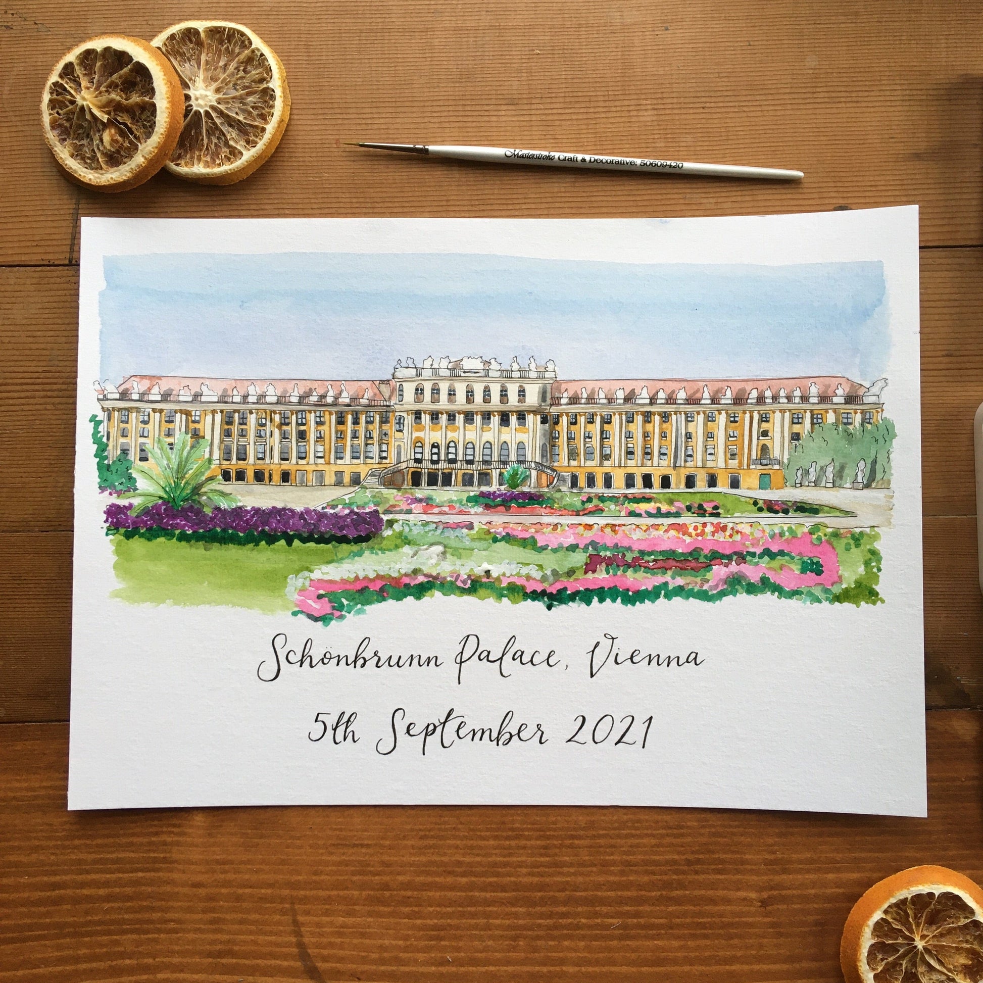 Schonbrunn palace, Vienna watercolour painting engagement  or wedding gift.