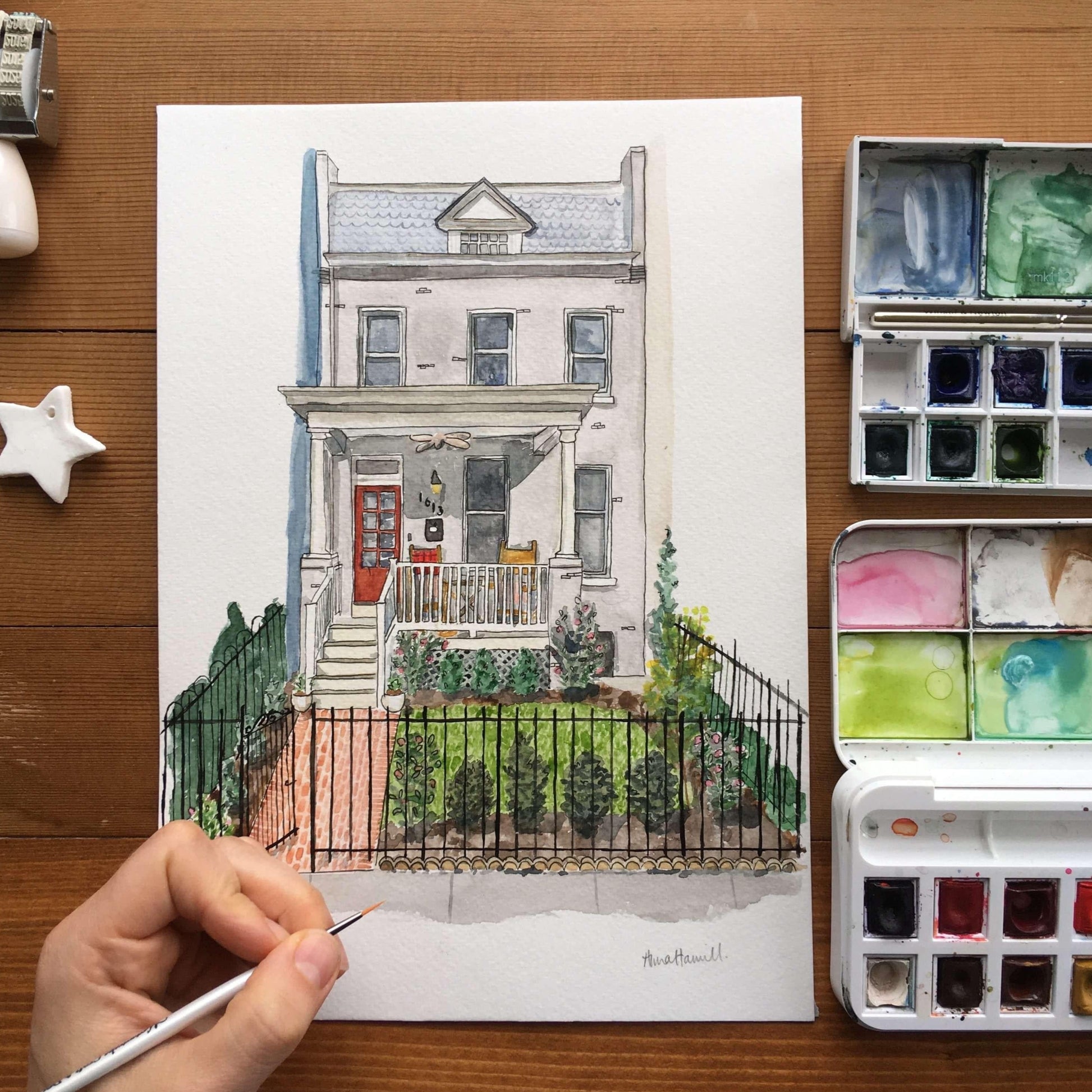 Personalised gift of a custom house portrait painted with watercolour