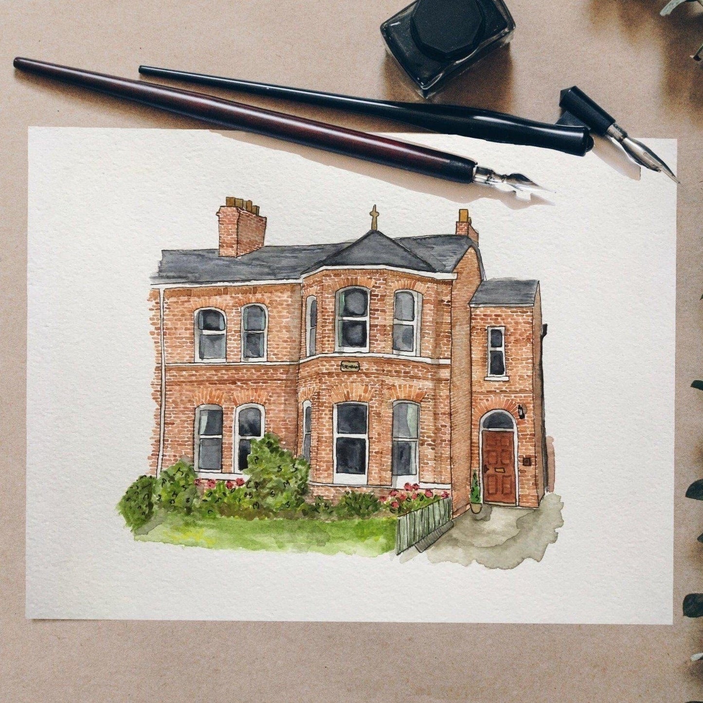 Watercolour house portrait of a house in Belfast 