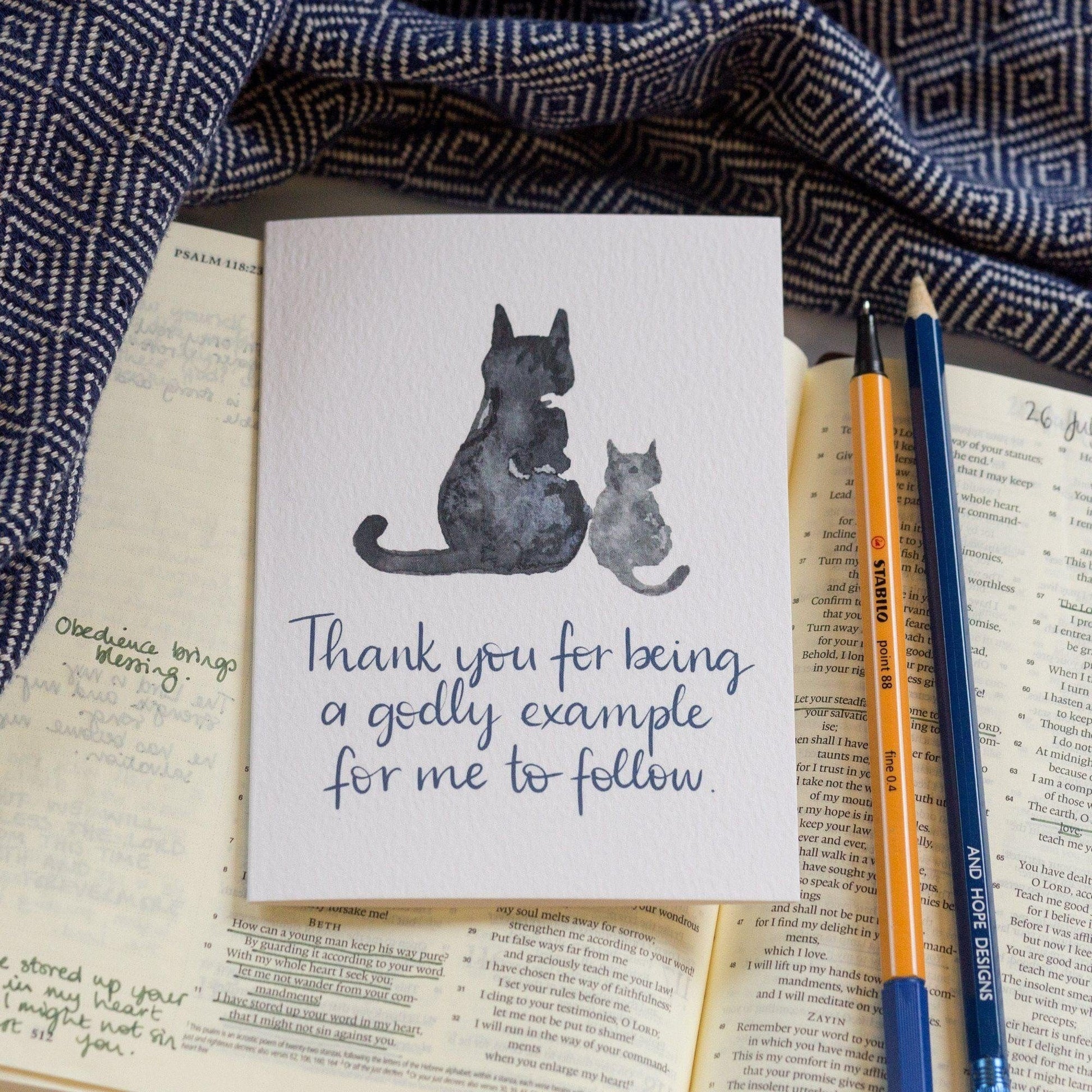 christian mentorship thank you card for a godly example to follow - card set on bible