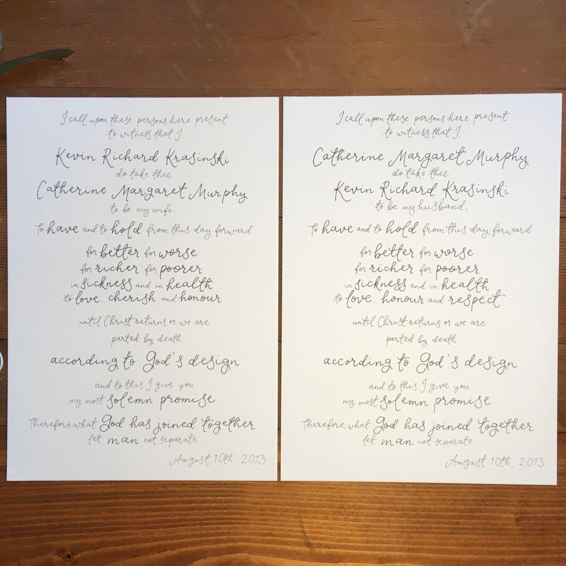 And Hope Designs Originals Hand lettered wedding vows