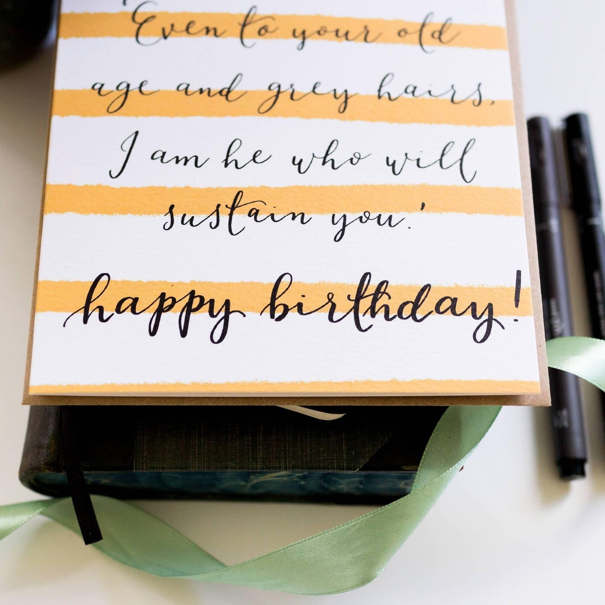 Close up of birthday card on lightly textured card